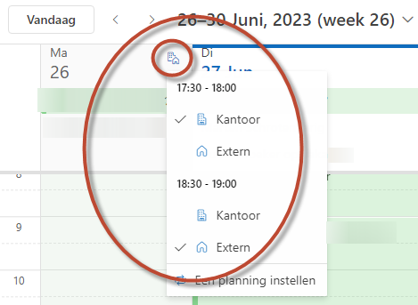 Hybride werken in de agenda van het nieuwe Outlook - thuis of extern werken